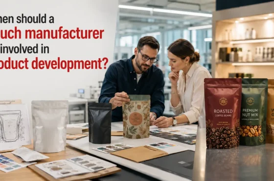 When should a pouch manufacturer be involved in product development?