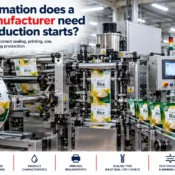 Laminated Pouch Manufacturer operating a packaging machine with printed rice pouch film while reviewing pouch size, material, sealing, printing, and barrier specifications