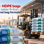 HDPE Bag Suppliers providing durable 50 kg cement bags for pallet storage, forklift handling, and truck loading