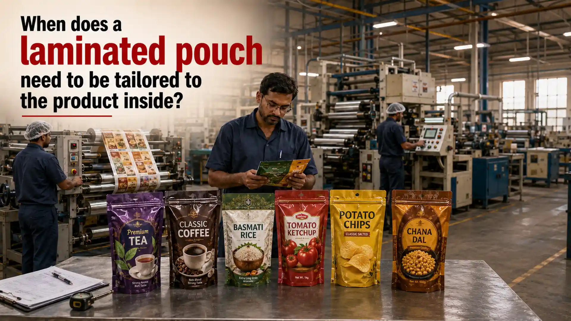 Laminated Pouch Manufacturer producing customized pouches for tea, coffee, rice, snacks, sauces and pulses
