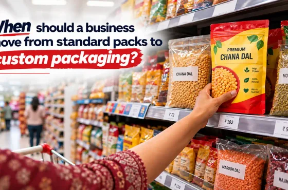 When should a business move from standard packs to custom packaging?